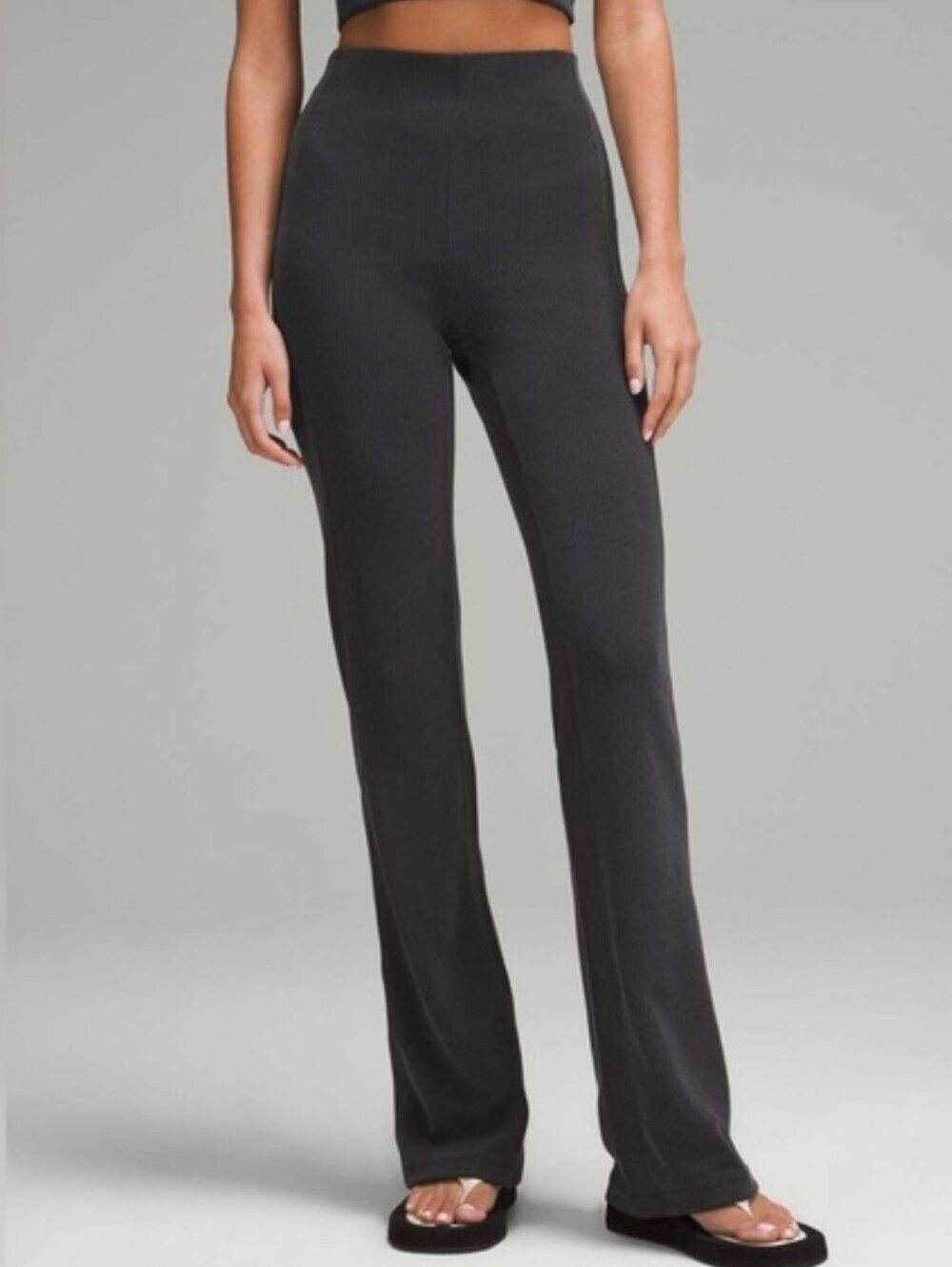 Lululemon Brushed Softstreme Ribbed Zip Flared Pant 32.5" Inseam. Grey. Size 8.